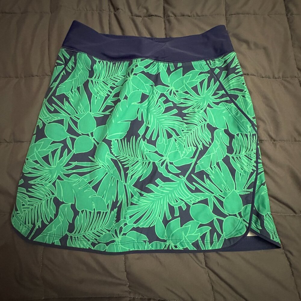Lands' End Navy and Green Tropical Leaf Swim Skort